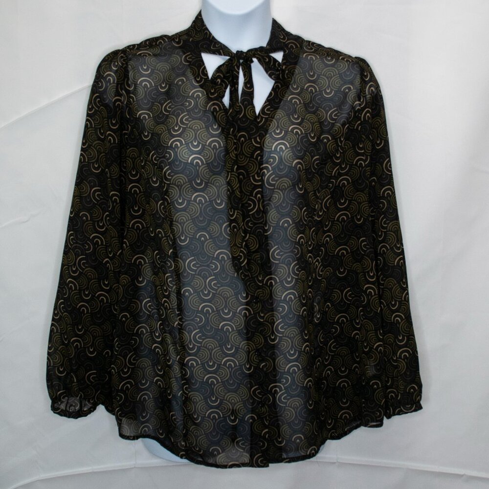 Apt 9 Sheer Tie Neck Blouse Womens 2X Green Plus Button Down Top Shirt JJ03